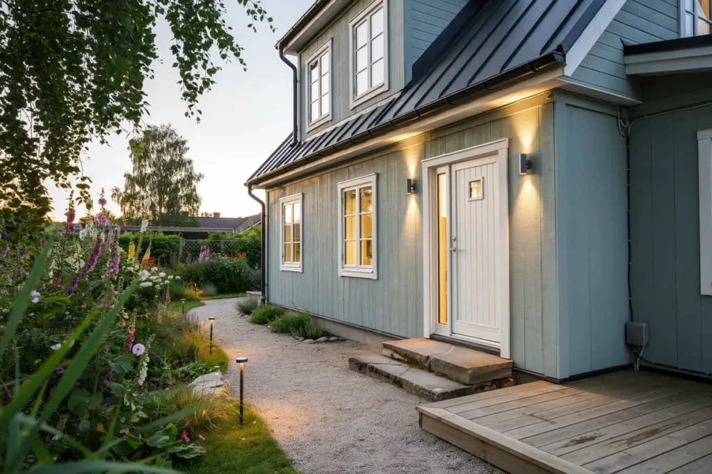 s ker el utomhus i juli smart belysning och r tt installation f r altan tr dg rd och fasad